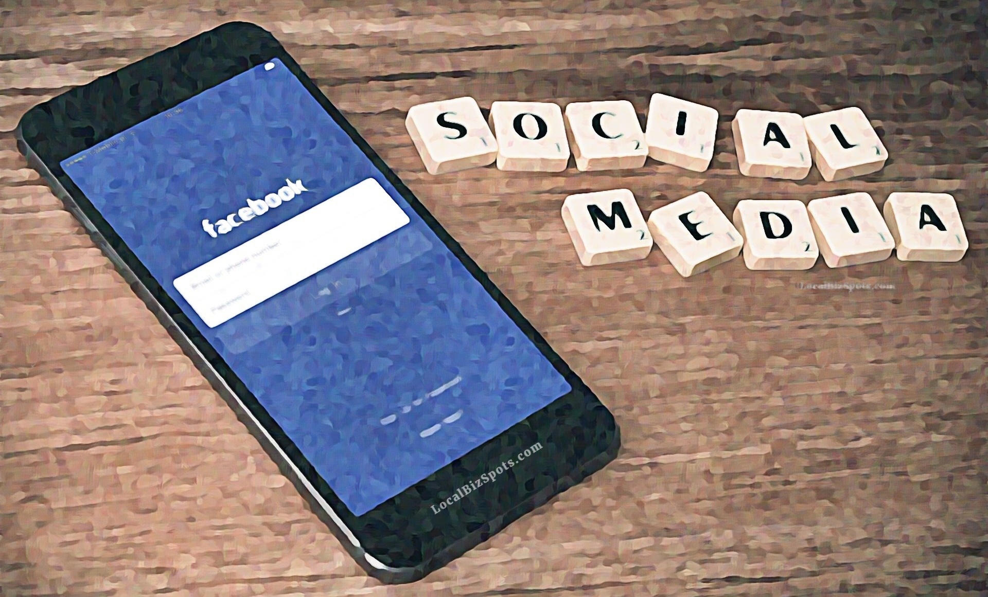 social media words next to on mobile phone